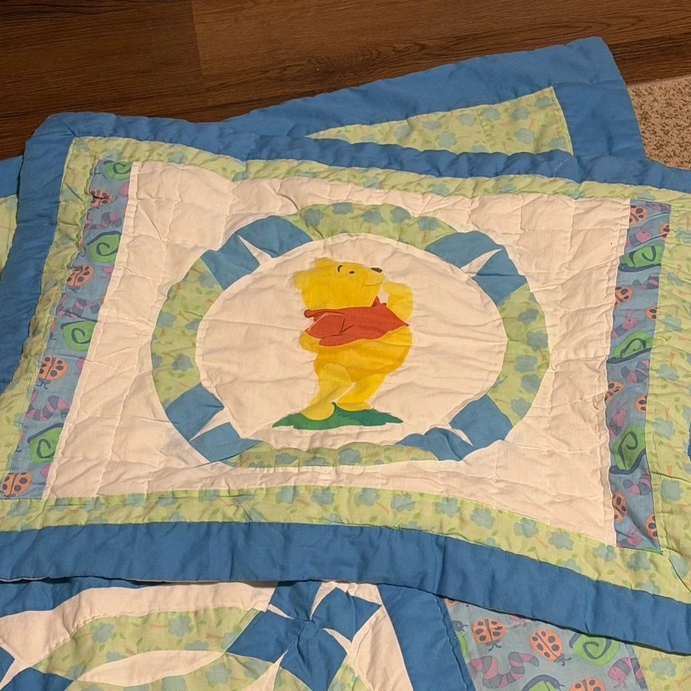 Disney Winnie the Pooh Quilt Full‎ Size Bedding Blue Hunny Bee Ladybug Sham